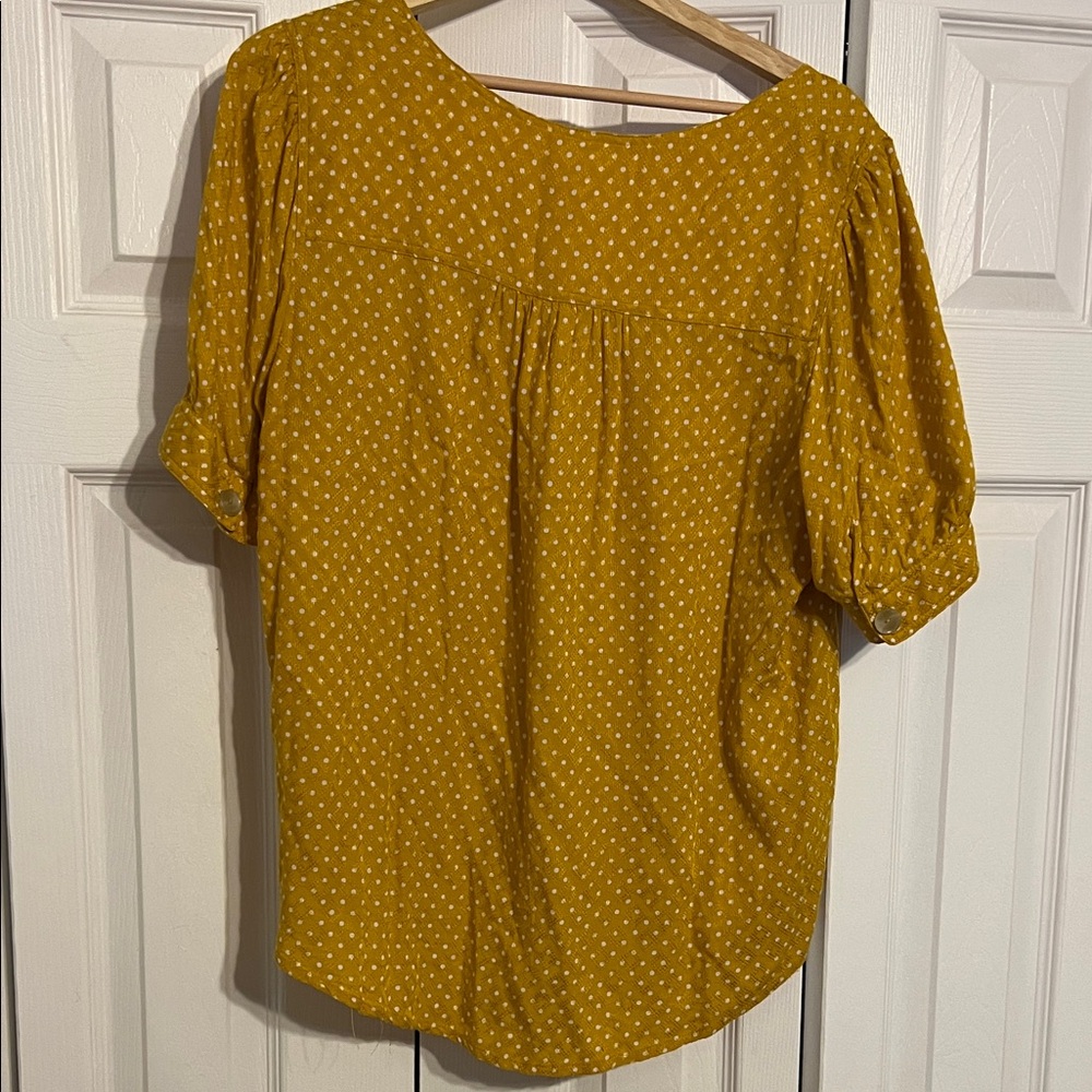 Maeve Mustard Polka Dot Button-Front Blouse - Picture 6 of 8